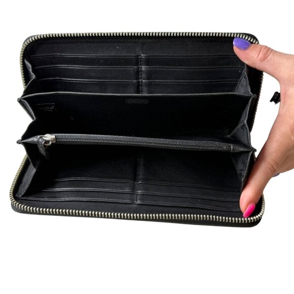 Coach Pebbled Leather Zip Around Long Wallet Color Black - Picture 4 of 6